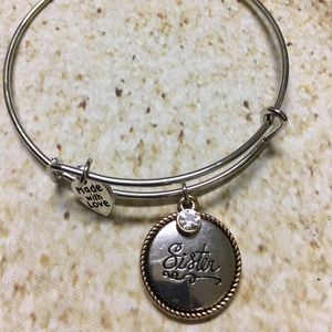 Adjustable sister silver plated charm bracelet
